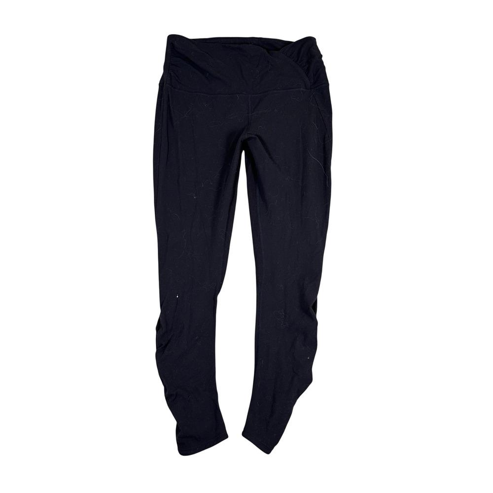 Lululemon Black Crossover Ruched Ankle Leggings Size 12 High Rise Cropped